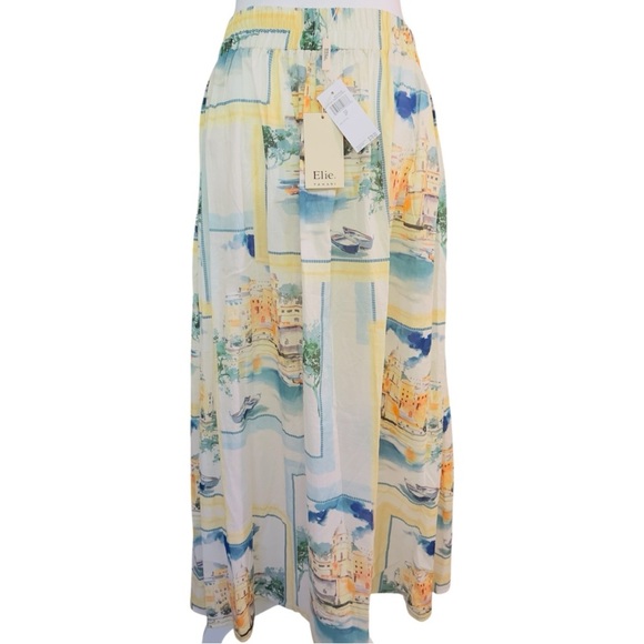 Tahari Scenic Print Maxi Skirt in Blue and Cream S / P - Picture 4 of 6